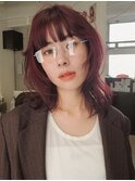 カシスレッド 顔周りレイヤー くびれヘア 透明感カラー