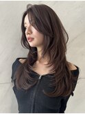 韓国ヘアハッシュカットレイヤーカットグレージュブリーチ無し