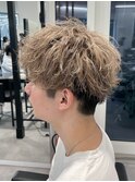ハイライトメンズ波巻きスパイラルパーマサーフスタイルウルフ