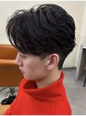 京都センターパートフェザーパーマツイスパメンズパーマウルフ