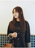 ロングヘアレイヤーカット暖色艶感ブラウンカラー