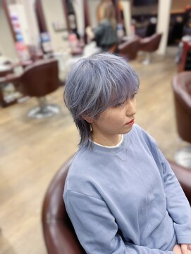 ハピネス 王寺店(Happiness) 中性ウルフ マッシュウルフ メンズライク ハイトーン ブリーチ