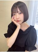 ミニボブ　愛されボブ　前髪あり　内巻きボブ　韓国ヘア　透明感