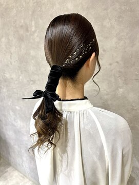 ブレス 横浜(bless) タイトポニー×金箔×ベロアリボン