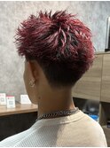福岡スパイキーピンパーマ赤メッシュツイストスパイラル香椎