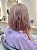 横浜ペールピンクベージュカラータッセルボブ切りっぱなしボブ