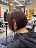 ミニボブ×ブリーチなしレッドカラー