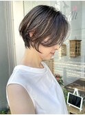 NUDE 脱白髪染めハイライトカラー丸みショート 大人ショートボブ