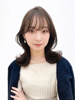 こなれミディ薄めバング前髪デジタルパーマ大人美人レイヤー