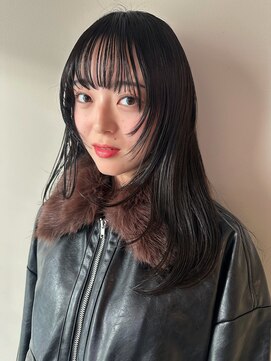 黒髪×オリーブグレー×レイヤーカット(髪質改善カラー)