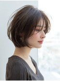 顔周りカットハッシュカットダークブラウンワンホンレイヤー韓国