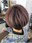 大人かわいい小顔ショートボブ30代40代50代 ピンクブラウン