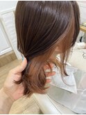 インナーカラー オレンジベージュ レイヤーボブ