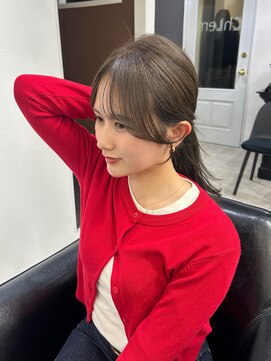 顔まわり　レイヤー　前髪　セミロング　カラー　福岡美容室
