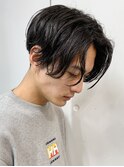 センターパートパーマツーブロックニュアンスパーマ刈り上げ