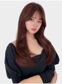 韓国風顔周りレイヤーカットブリーチなしカシスブラウン