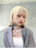 フェイスレイヤーボブ前髪あり丸顔ハイトーンK20250213