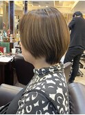 大人ハイライト丸みショートボブ◎白髪ぼかし【池袋/ショート】
