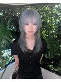 ブルーシルバー ウルフ ハッシュカット シャギーレイヤー