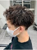 ダークアッシュニュアンスパーマ韓国マッシュベリーショート