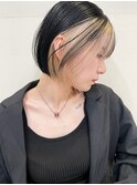 日韓ボブ インナーカラーボブ ホワイト 切りっぱなしボブ t107