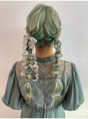 編みおろしツイン　ヘアセット　結婚式　同窓会　20代30代