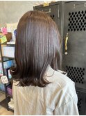 外ハネくびれ小顔ミディアムナチュラルブラウン艶カラー20代30代