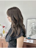 ブリーチなし秋色カラーグレージュオリーブカラーロングレイヤー