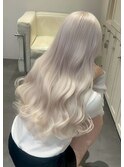 17024渋谷ホワイトブロンドハッシュカットミルクティーカラー