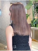 ブリーチなしダブルカラーピンクベージュミディアムボブ20代30代