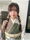 編み下ろしヘア　ヘアセット　ツイン編み下ろし