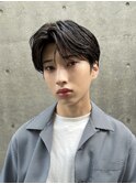 センターパートスパイキーショートフェザーパーマダークアッシュ