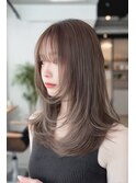 レイヤーカット顔周りレイヤーダブルカラーミルクティーベージュ