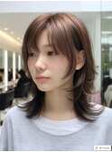 ベージュカラーミディアムウルフ外ハネ