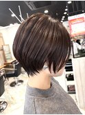 ロングショートワンカールパーマカーキグレージュ前髪錦糸町