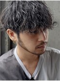 フェザーパーマ/ブルーブラック/刈り上げセンターパート[新宿]