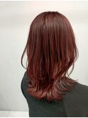 #白髪染め チェリーレッド 外ハネレイヤーミディー#