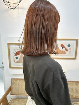 イコ 表参道原宿(ico) オレンジ ブリーチなし 切りっぱなしボブ