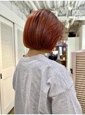 大人可愛い小顔前下がりボブ×オレンジ系×ミニボブ20代30代