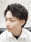 メンズアップバングウルフショート/ツイストスパイラルパーマ