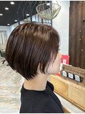 やわらかミディアムワンカールパーマカーキグレージュ前髪錦糸町