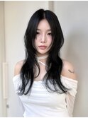 韓国風ハッシュカット アッシュブラック レイヤースタイル