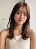 小顔 前髪 レイヤーカット チェリーブラウン 韓国ヘア"