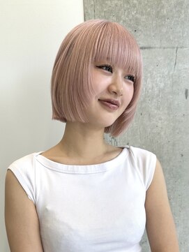 サンクプロジェクト(cinq PROJECT) ハイトーン切りっぱなしショートボブミルクティーピンクベージュ