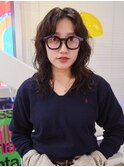 小顔ミディアムパーマ暗めカラーデジタルパーマボブパーマ暗髪