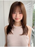小顔 前髪 ミディアムレイヤーカット ダークアッシュ "