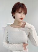 クールショート/ピンクベージュ/カーテンバング/顔周りカット