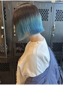 個性派水色カラーハイトーングラデーションダブルカラーボブ