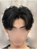 韓国へアカルマパーマワックスなしセンターパート黒髪ウルフ
