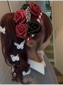 盛り髪/体育祭ヘア/巻き髪/ポニテ/ティアラ/バラ/ヘアアレンジ